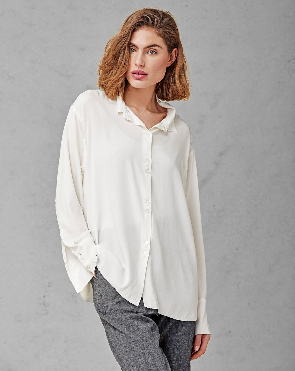 White Minimalist Drapey Long - Sleeved Shirt