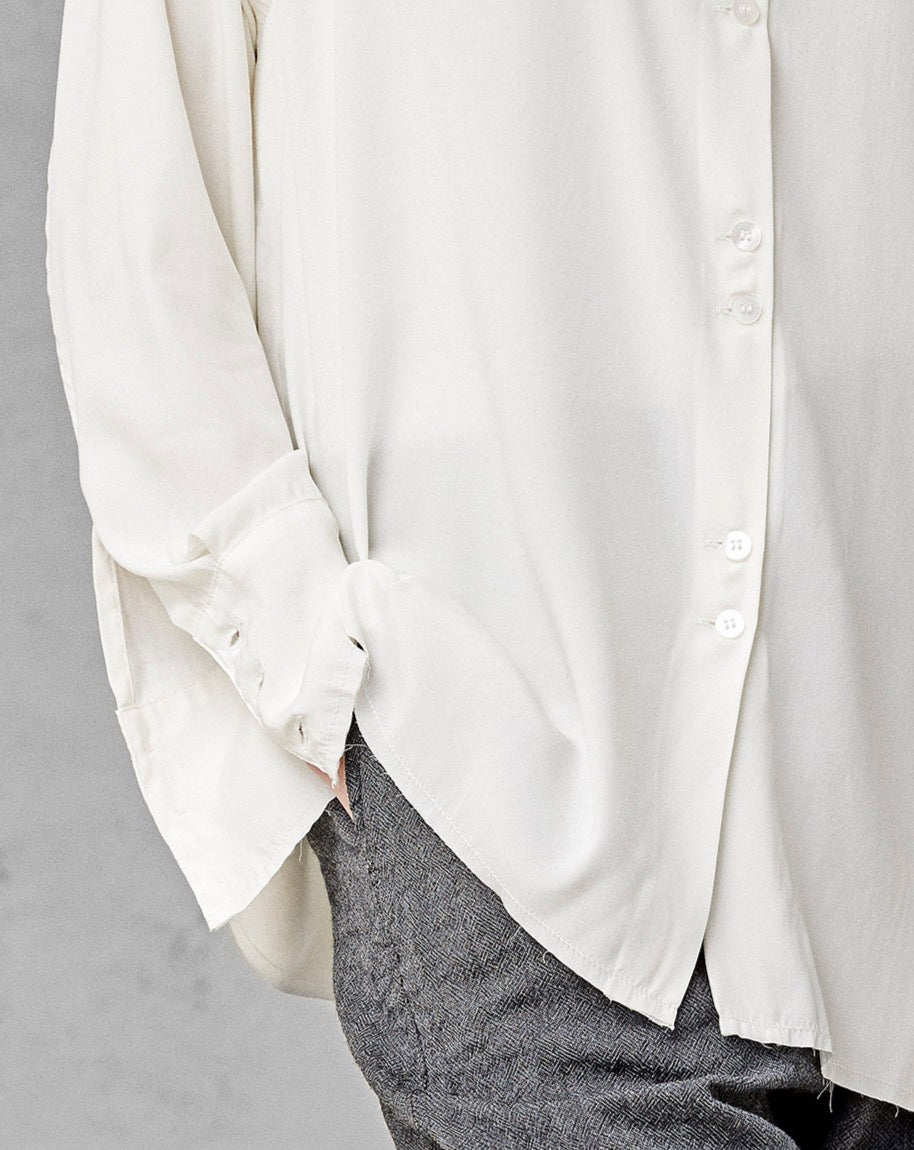 White Minimalist Drapey Long - Sleeved Shirt