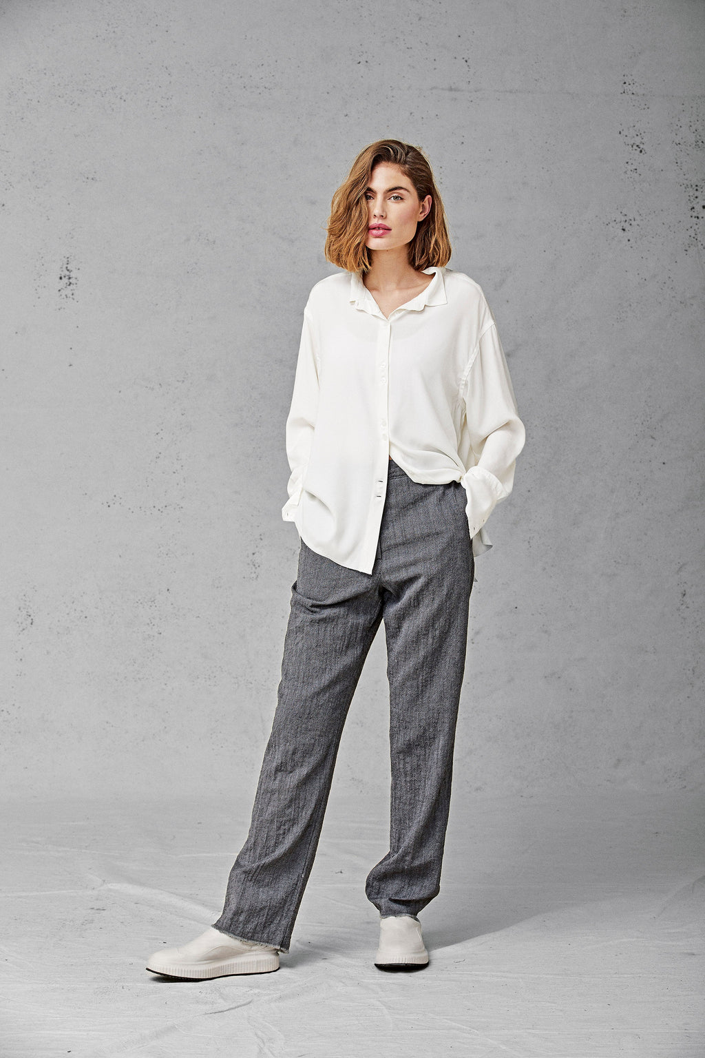 White Minimalist Drapey Long - Sleeved Shirt