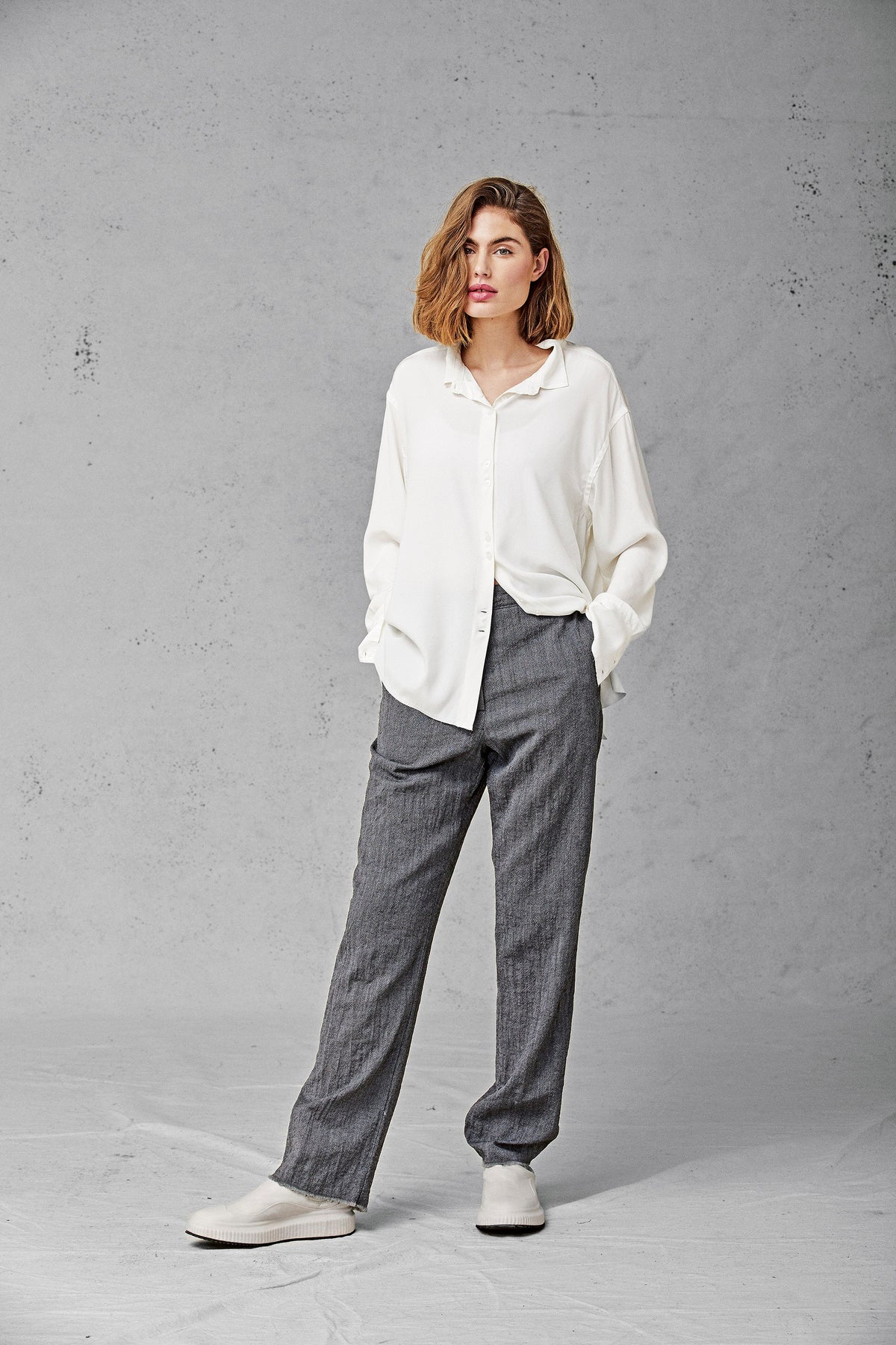 White Minimalist Drapey Long - Sleeved Shirt
