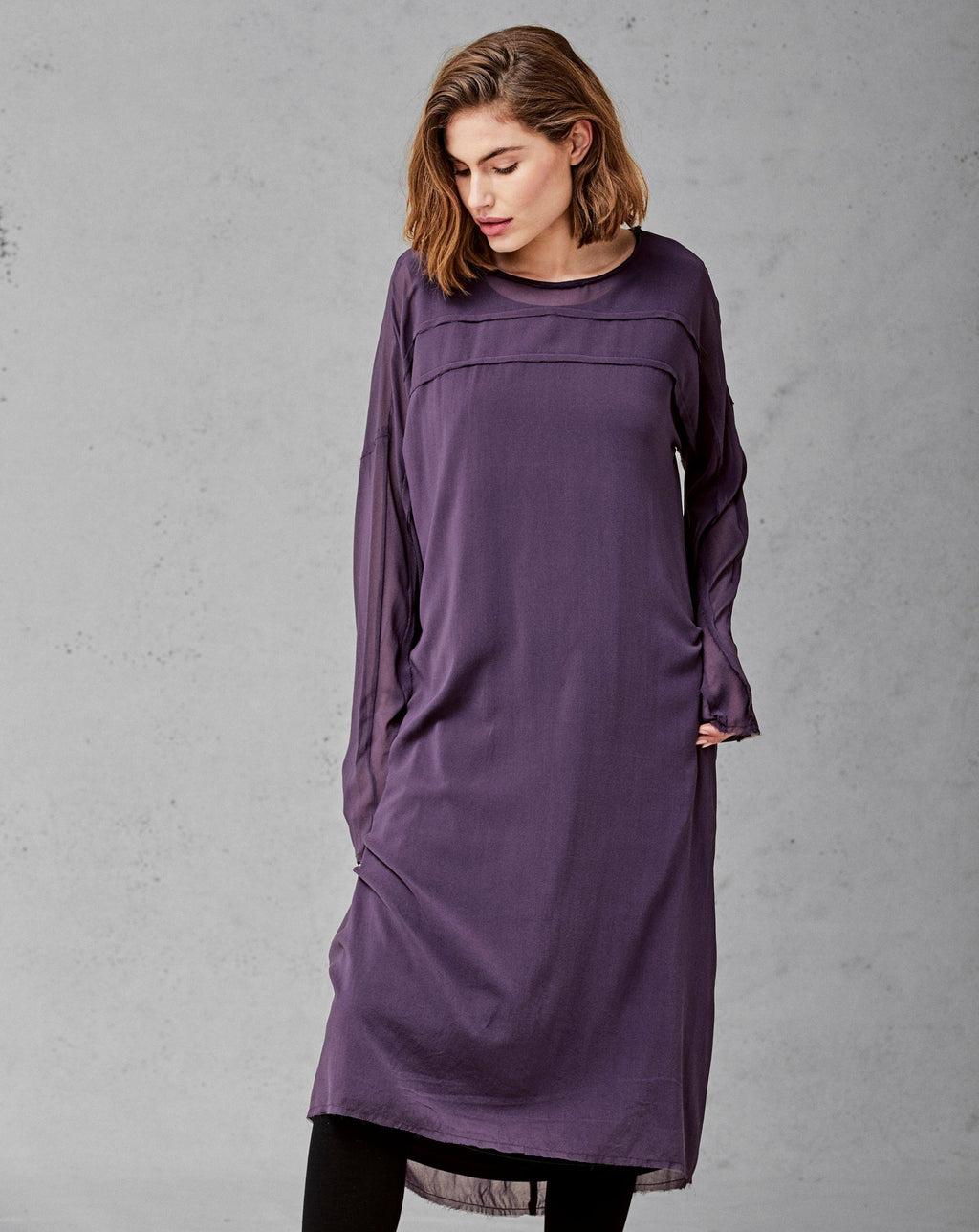 Dark Purple Simple Long - Sleeved Dress