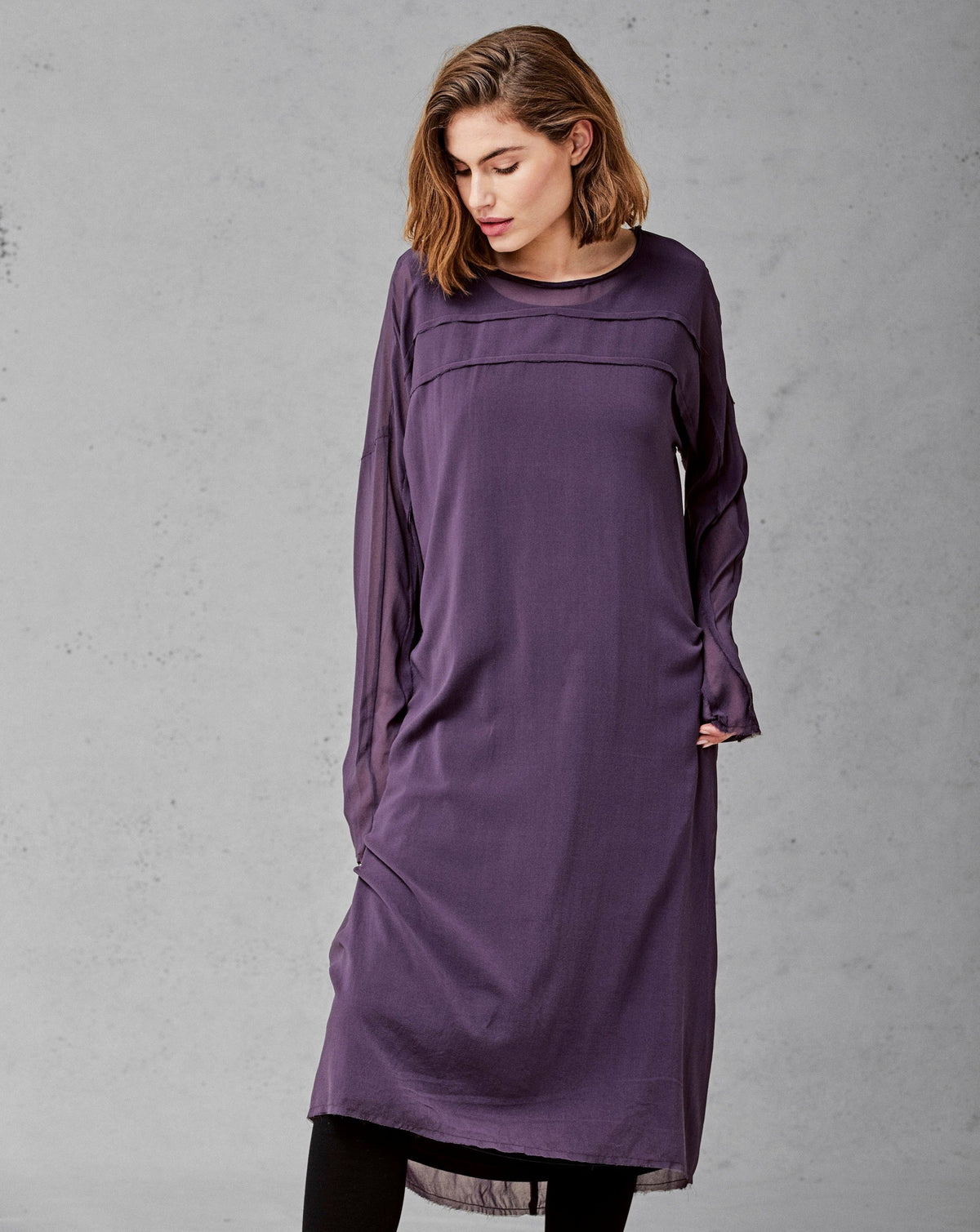 Dark Purple Simple Long - Sleeved Dress