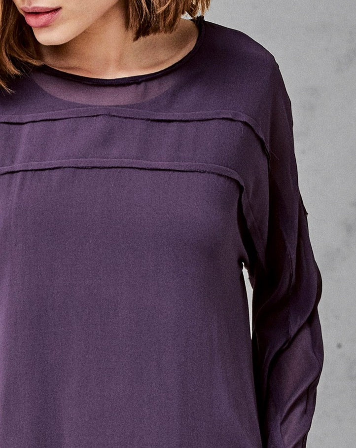 Dark Purple Simple Long - Sleeved Dress