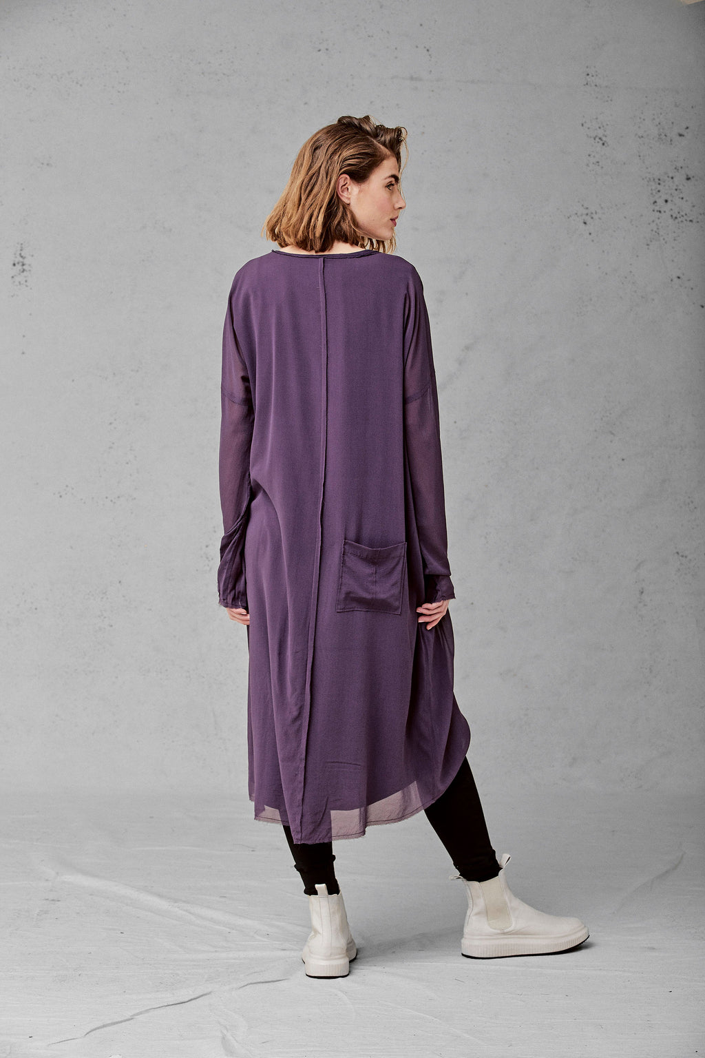 Dark Purple Simple Long - Sleeved Dress