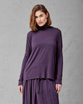 Purple High Neck Long Sleeves Loose Women's Top