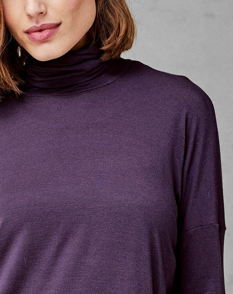 Purple High Neck Long Sleeves Loose Women's Top