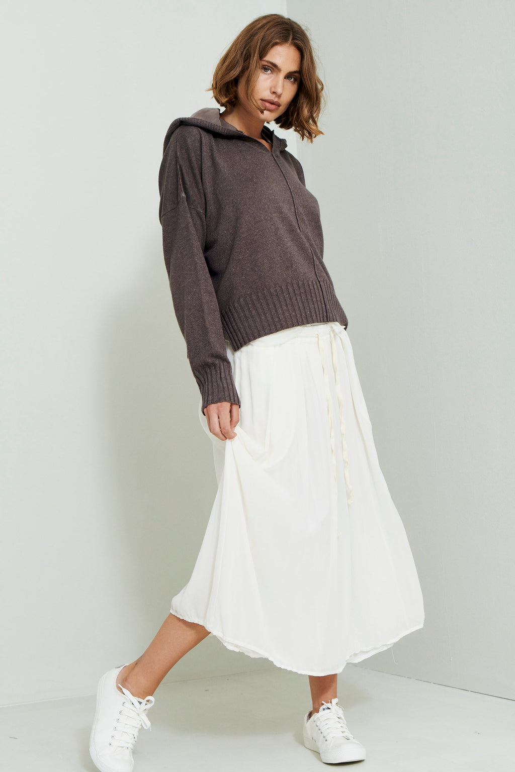 White Drawstring Maxi Skirt