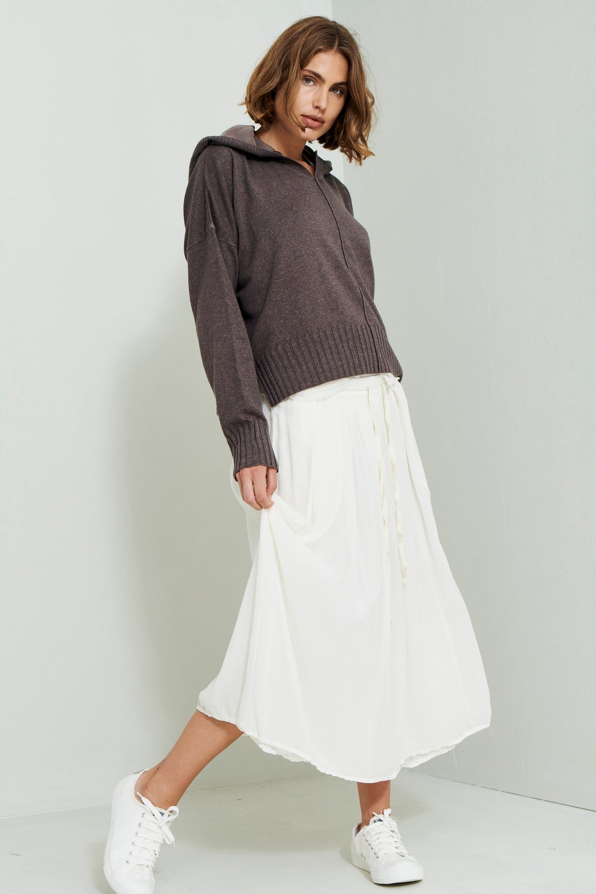 White Drawstring Maxi Skirt