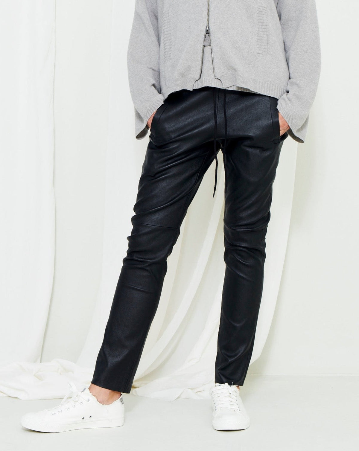 High-Waist Casual Leather Pants