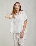 White Linen Short - Sleeve Loose - Fit Shirt
