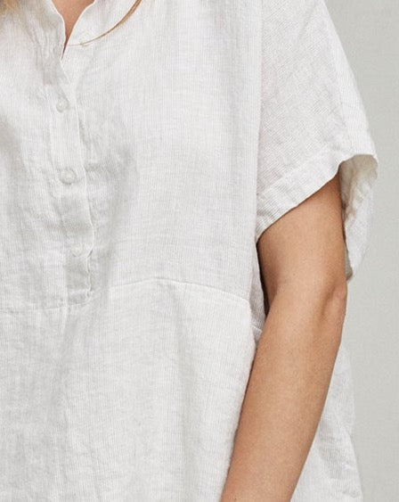 White Linen Short - Sleeve Loose - Fit Shirt