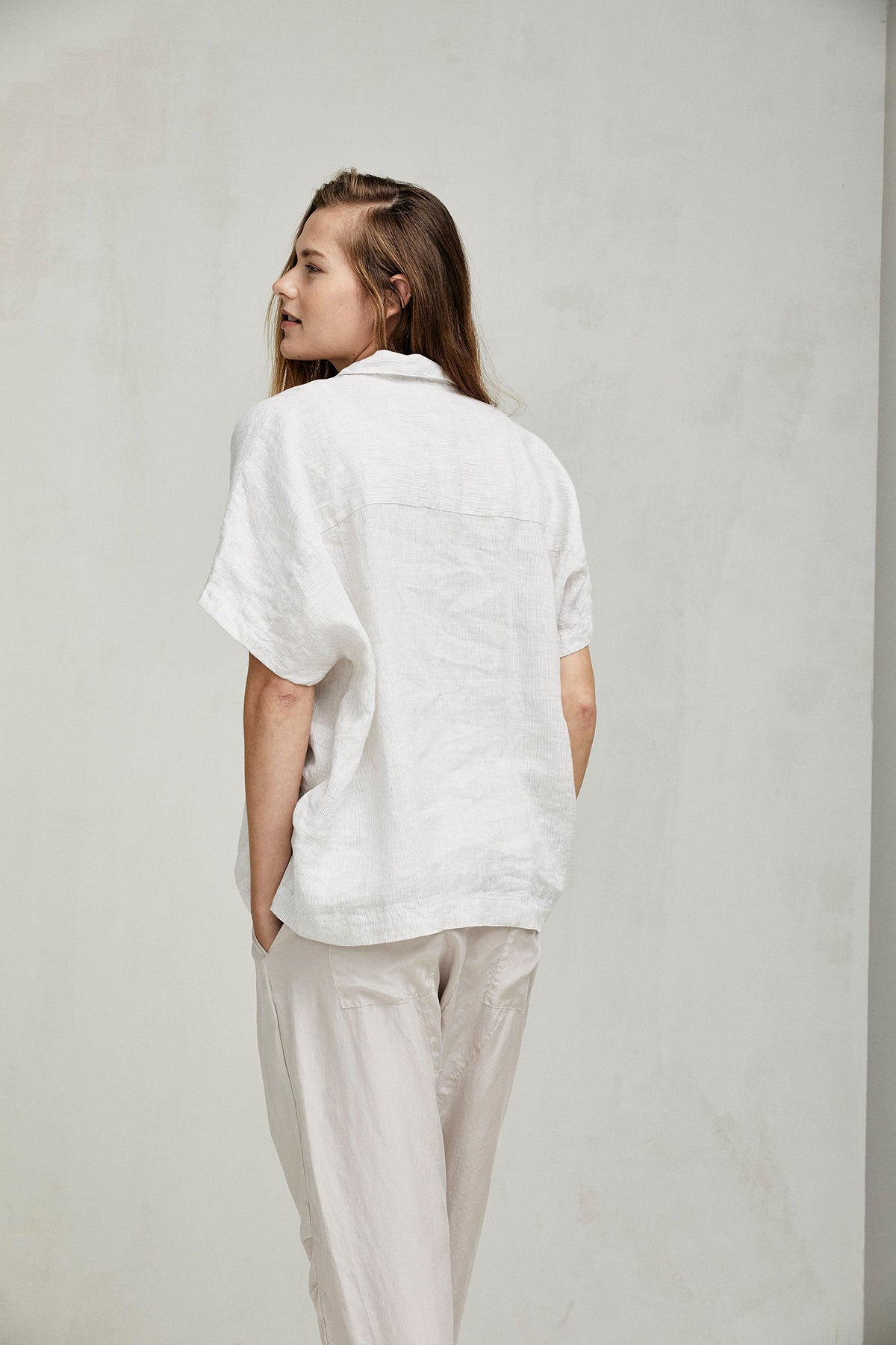 White Linen Short - Sleeve Loose - Fit Shirt