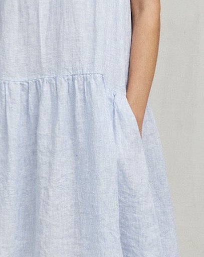 Light Blue Sleeveless Tiered Linen Dress