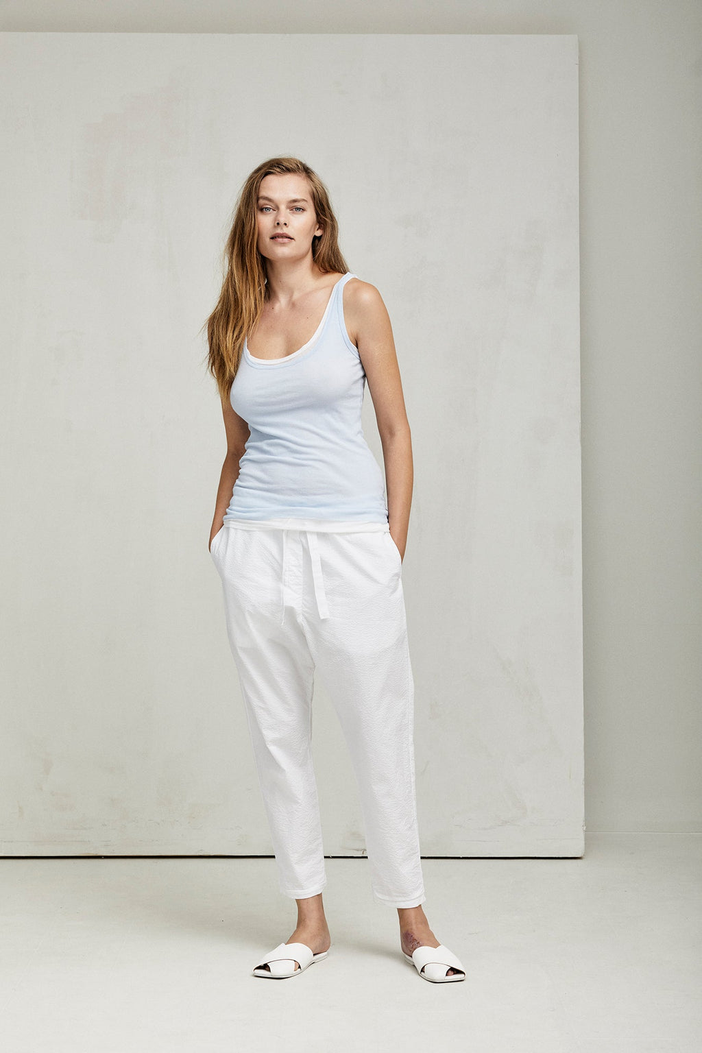 Comfortable Light Blue Tank Top with White Trim