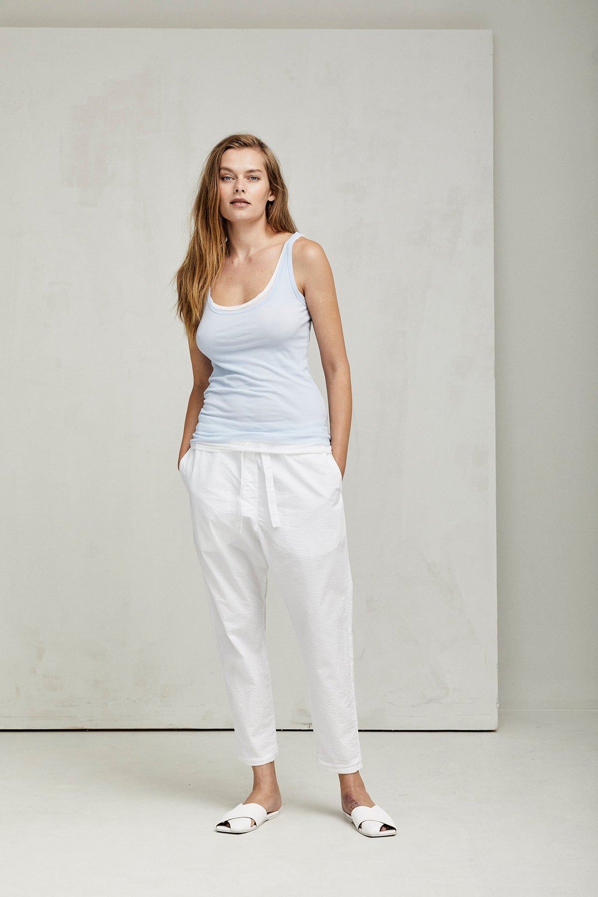 Comfortable Light Blue Tank Top with White Trim