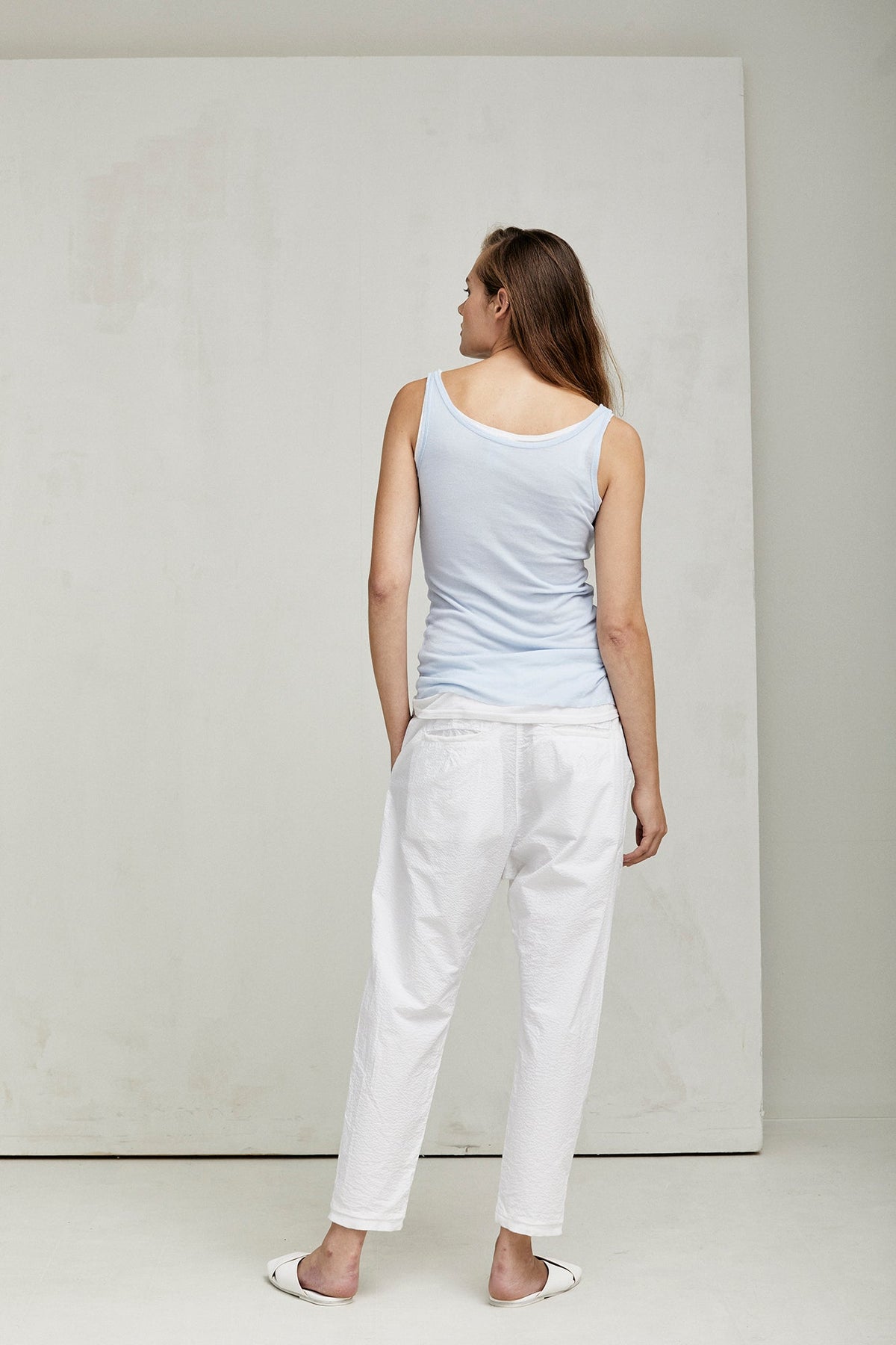 Comfortable Light Blue Tank Top with White Trim