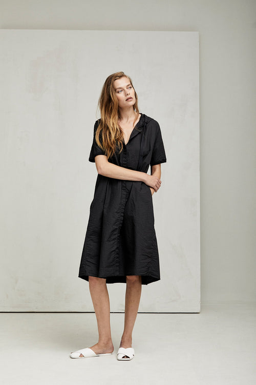 Black Hooded Short - Sleeved Loose Dress