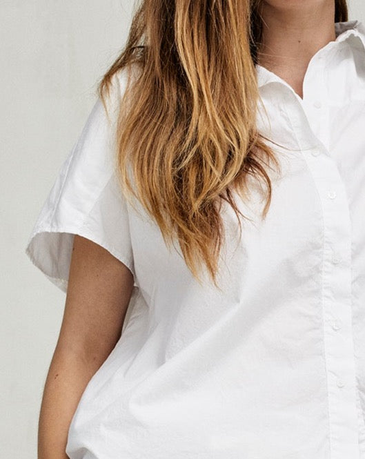 White Short - Sleeved Simple Button - Up Shirt