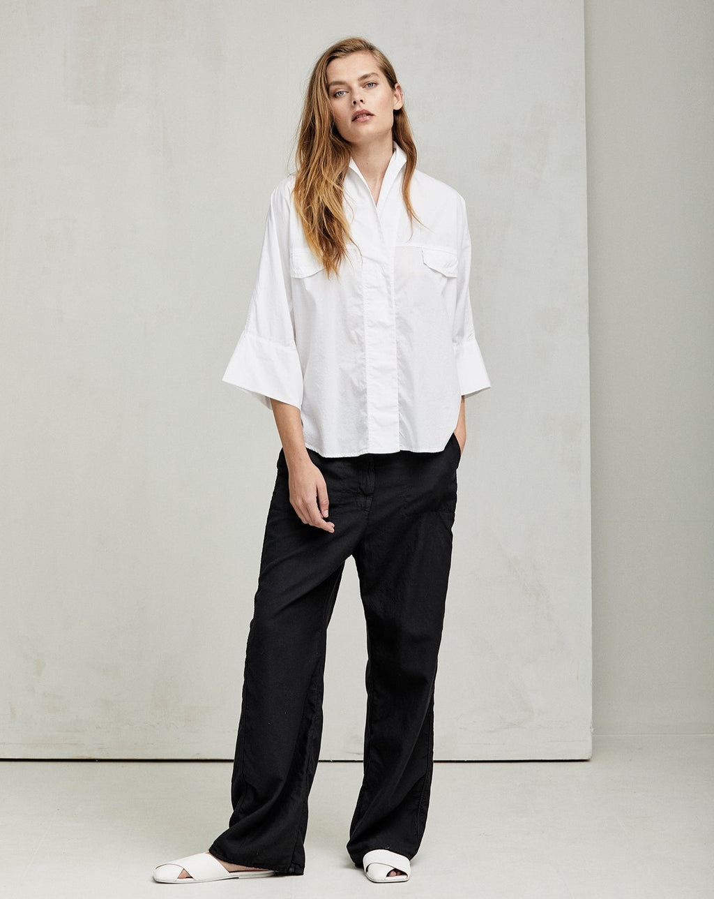 Elegant White Button - Down Shirt with Pockets