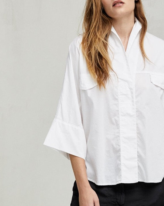 Elegant White Button - Down Shirt with Pockets