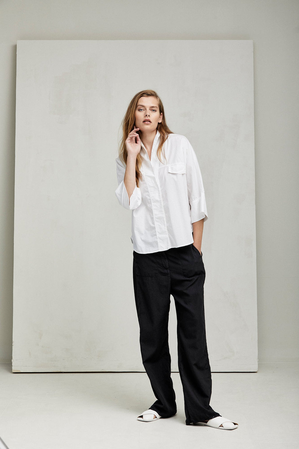 Elegant White Button - Down Shirt with Pockets