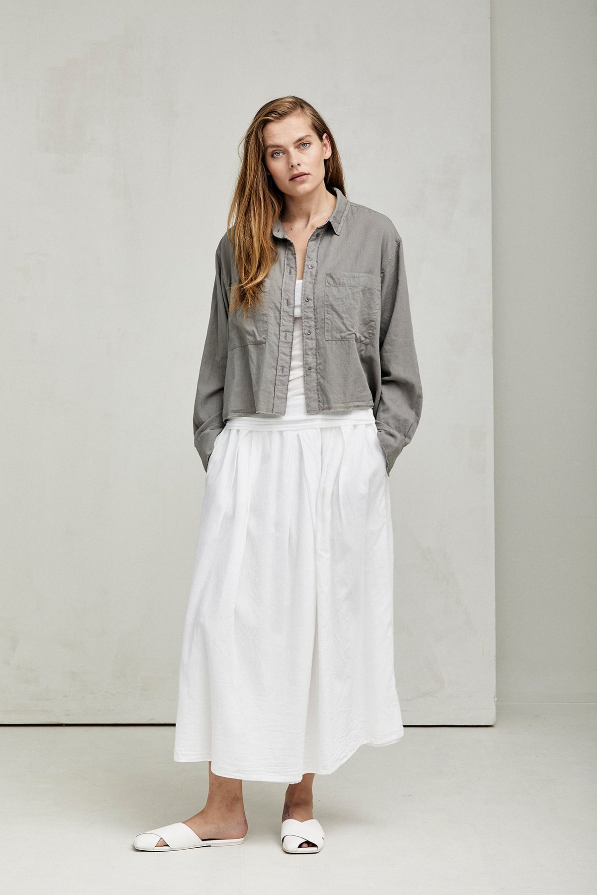 Simple Style White Mid-Length Cotton Skirt