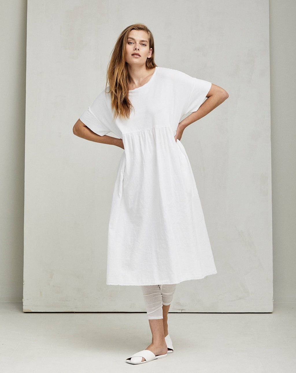 White Short - Sleeved Loose Dress