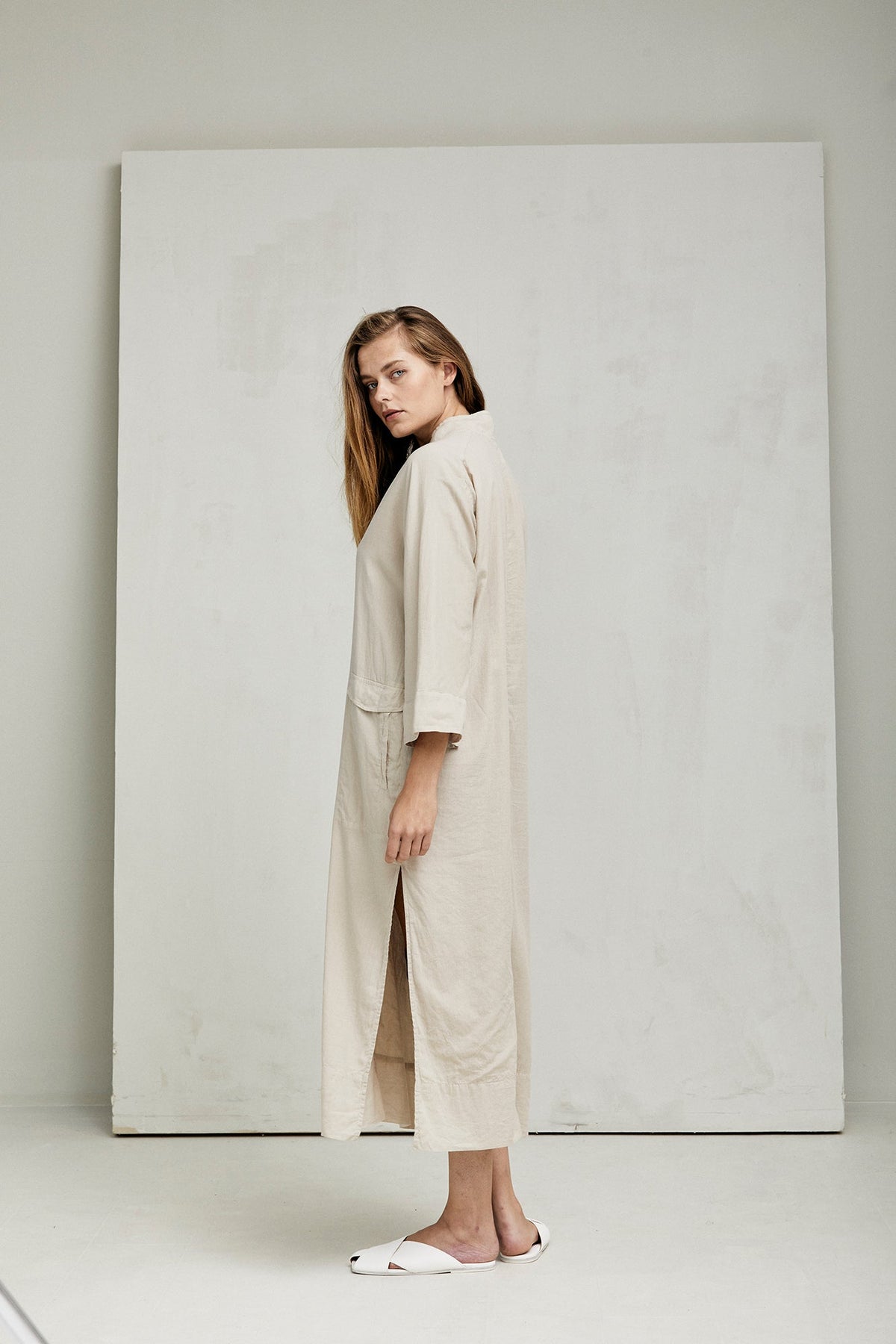 Ivory Belted Mid-Length Casual Dress
