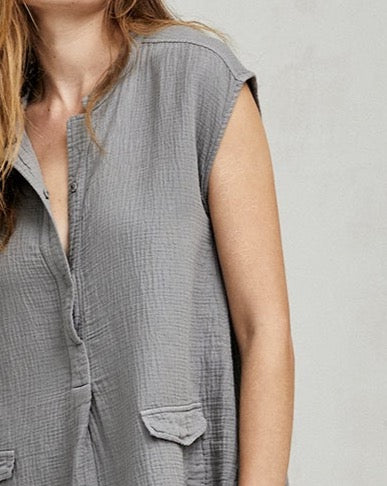 Mid-Length Cotton Linen Sleeveless Shirt Dress