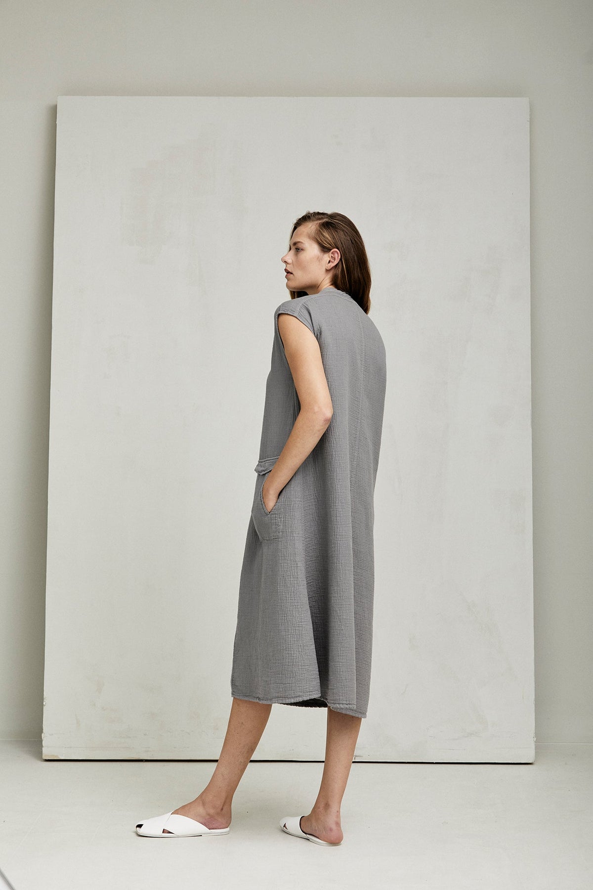 Mid-Length Cotton Linen Sleeveless Shirt Dress