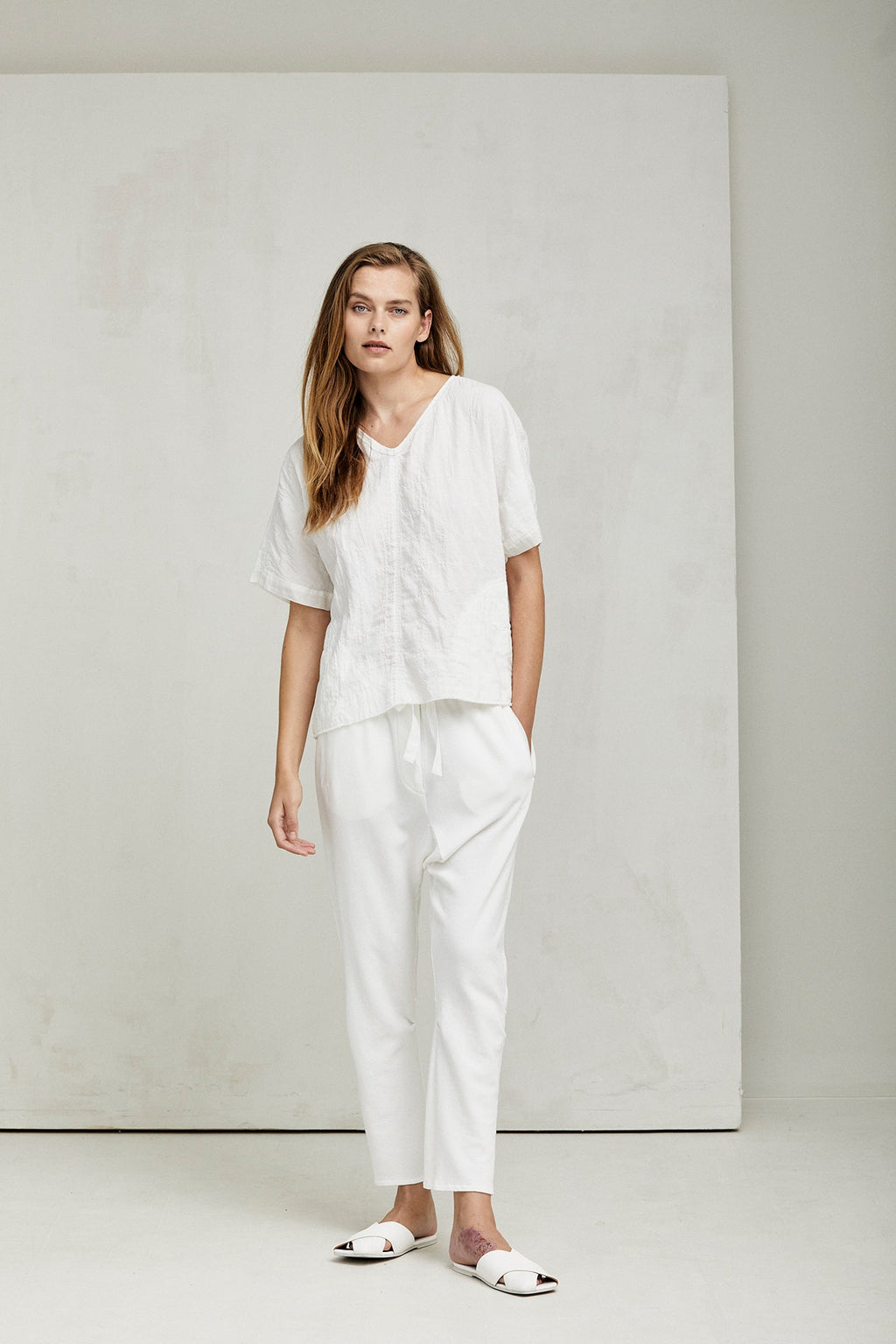 White Drape - Cut Slimming Long Pants