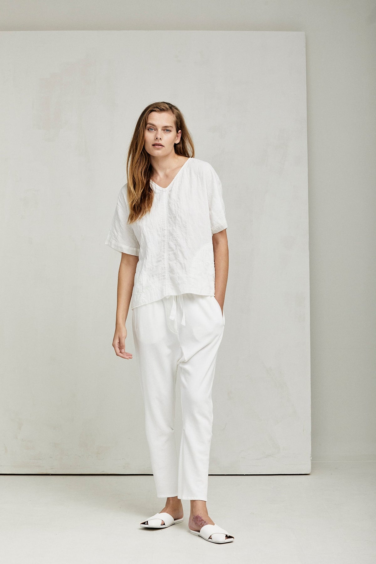 White Drape - Cut Slimming Long Pants