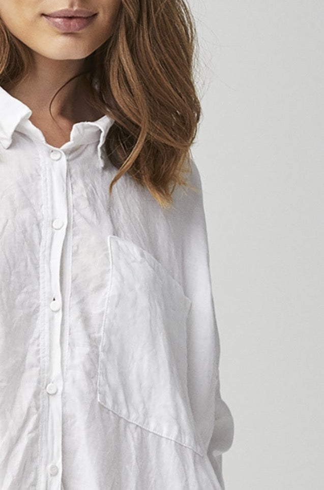 White Loose-Fit Sleeve Basic Shirt