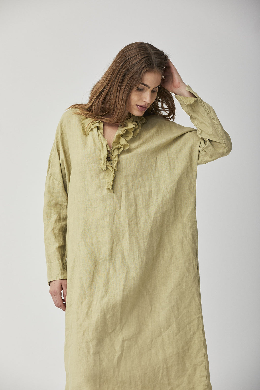Light Green Long - Sleeved Ruffled Loose Skirt