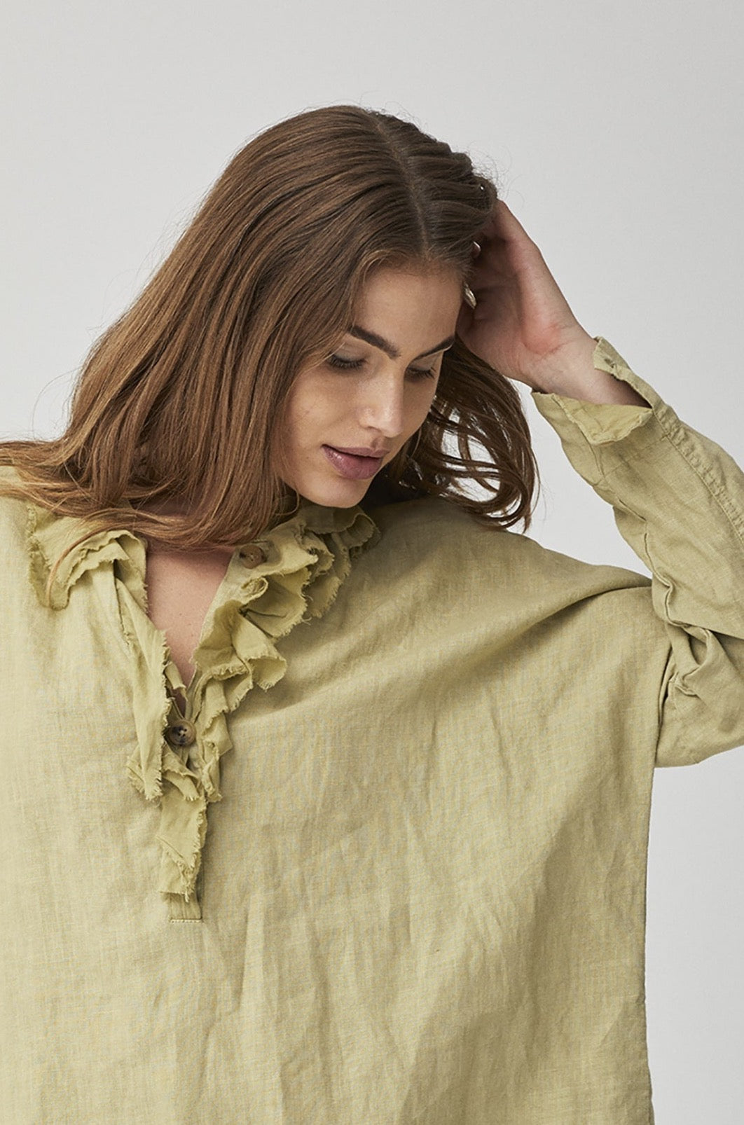 Light Green Long - Sleeved Ruffled Loose Skirt