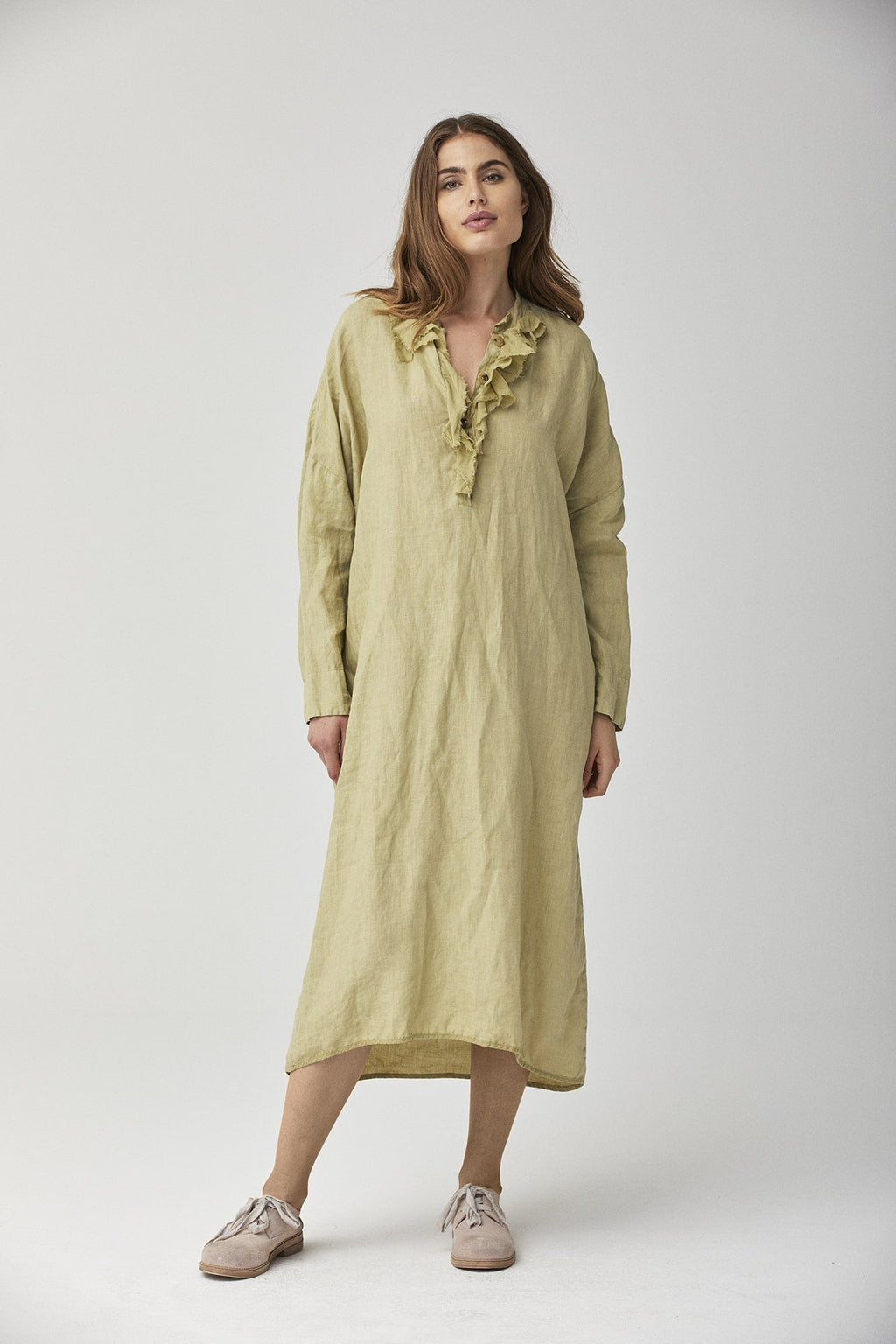 Light Green Long - Sleeved Ruffled Loose Skirt