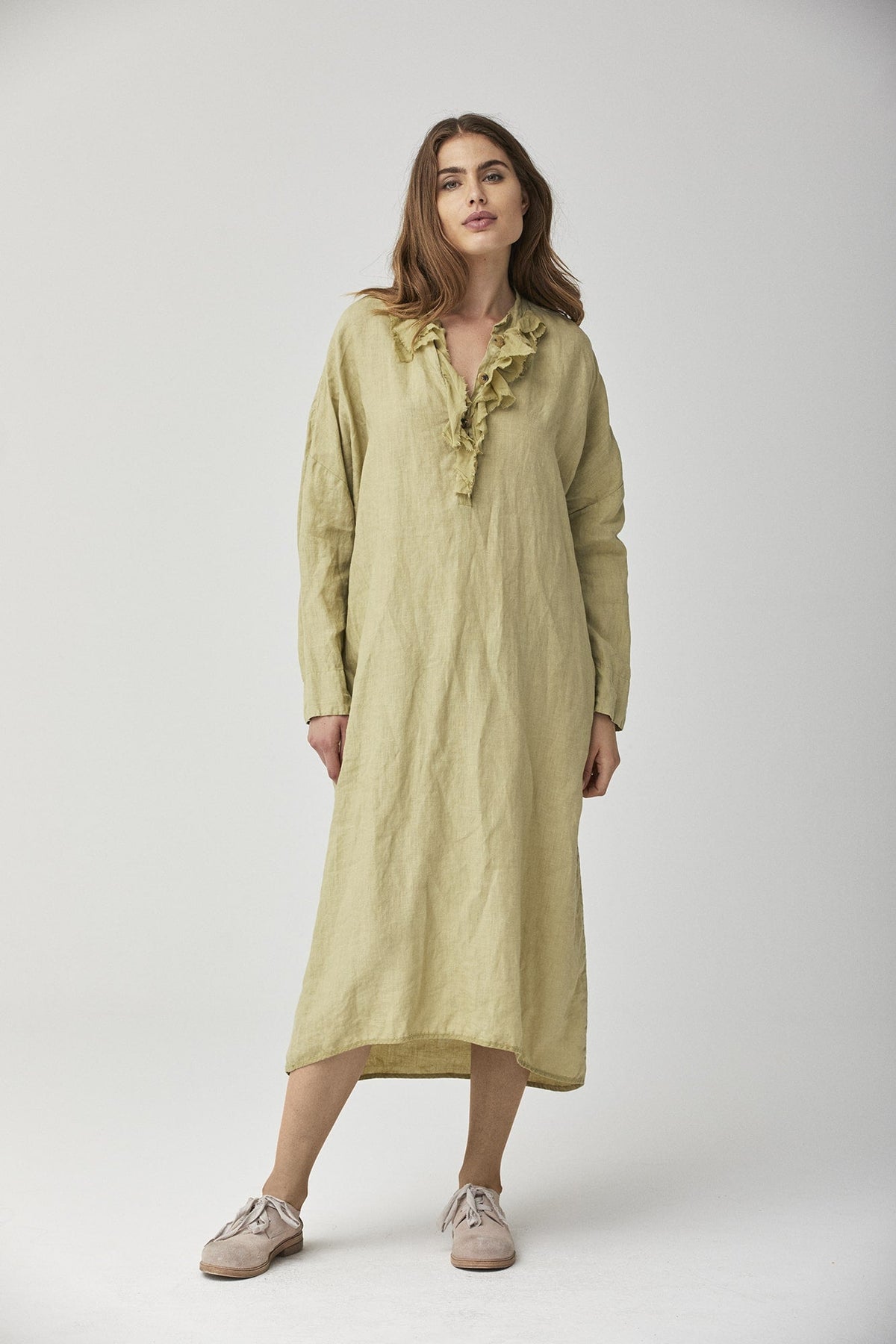 Light Green Long - Sleeved Ruffled Loose Skirt