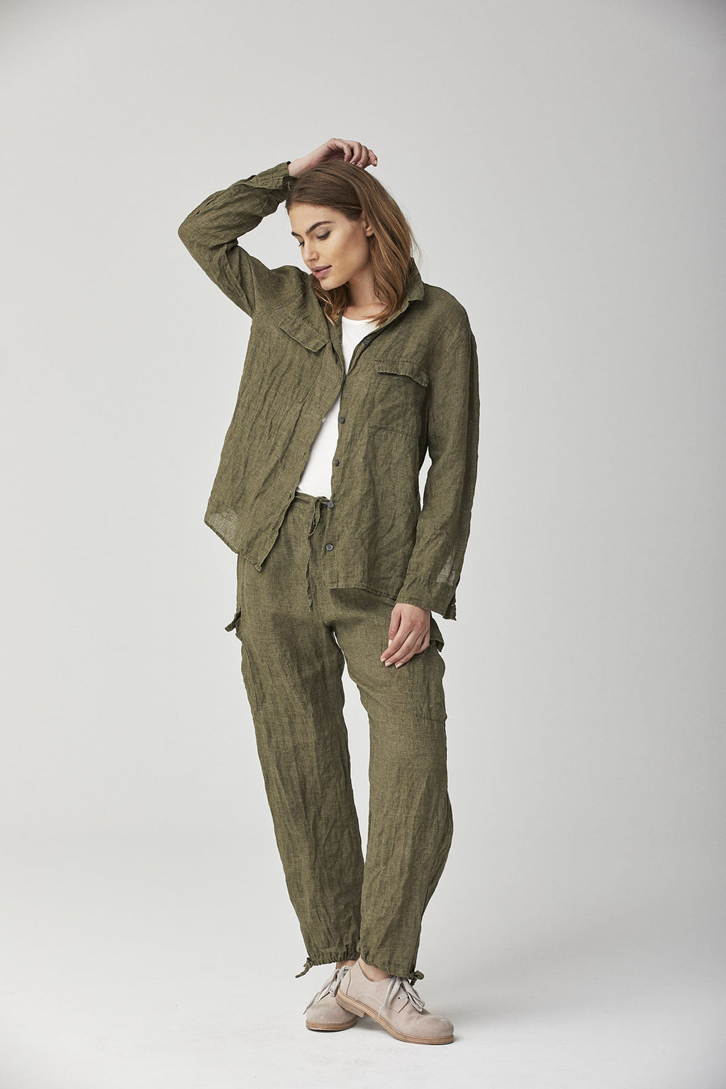 Military Green Cargo Cuffed Pants