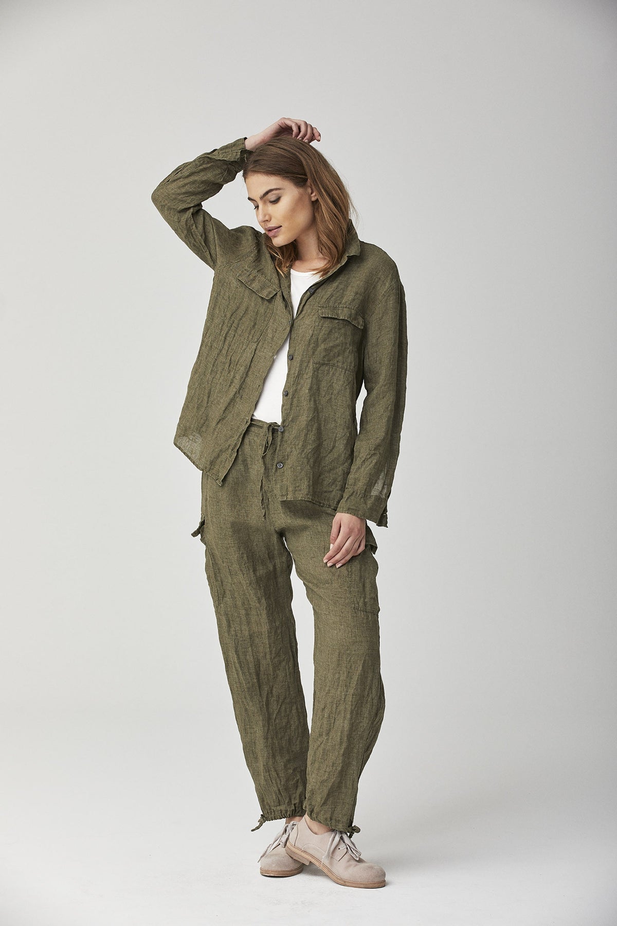 Military Green Cargo Cuffed Pants