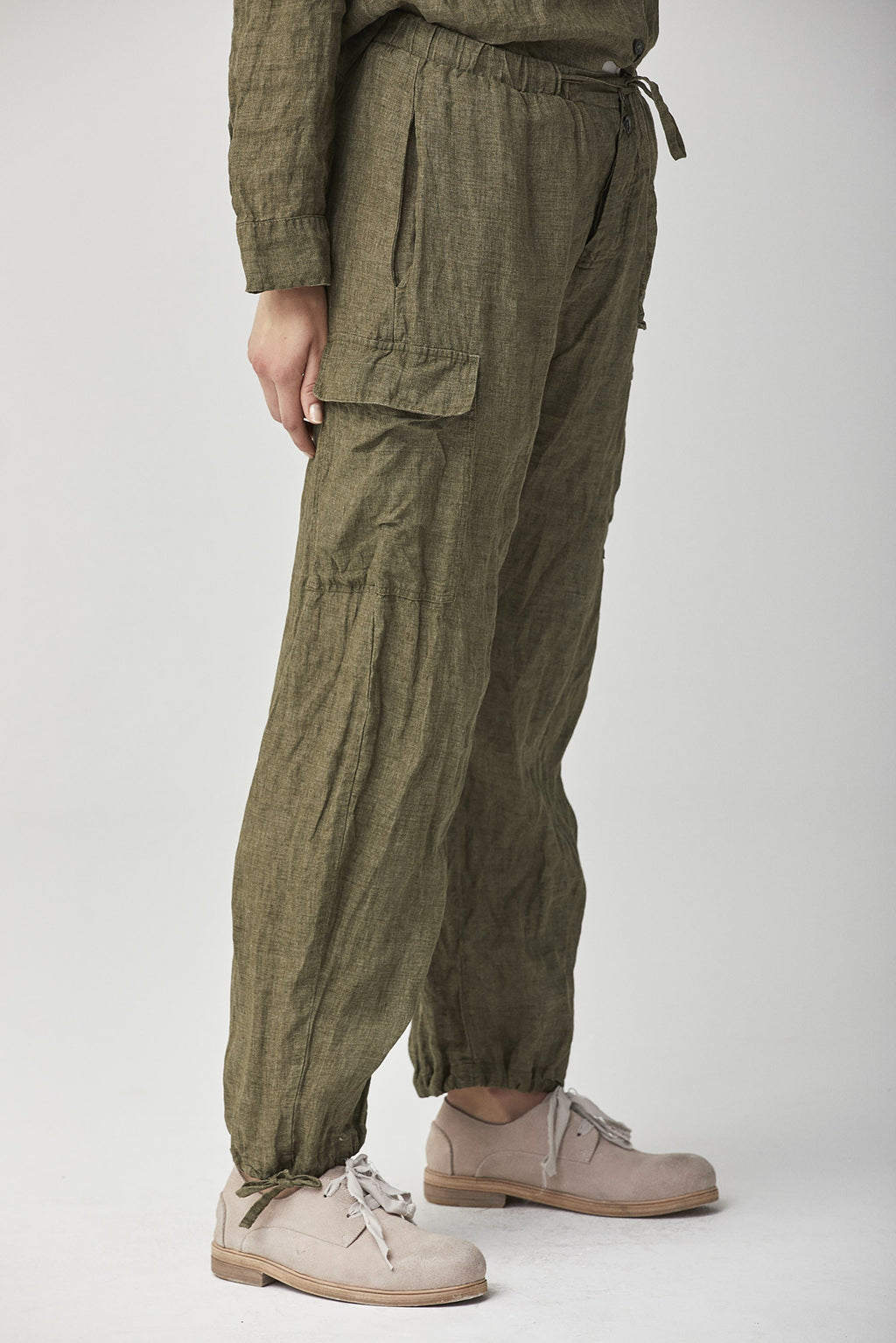 Military Green Cargo Cuffed Pants