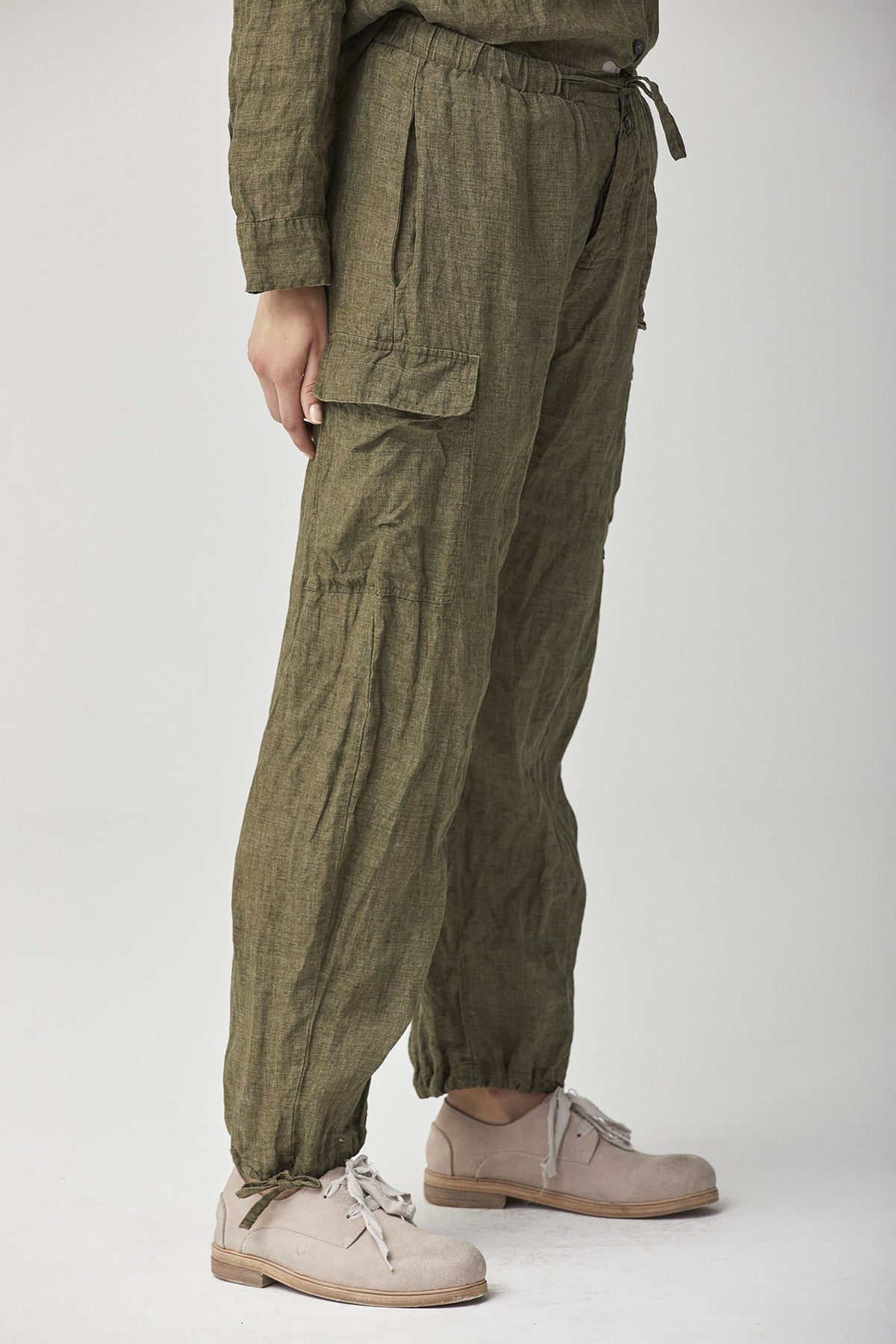 Military Green Cargo Cuffed Pants