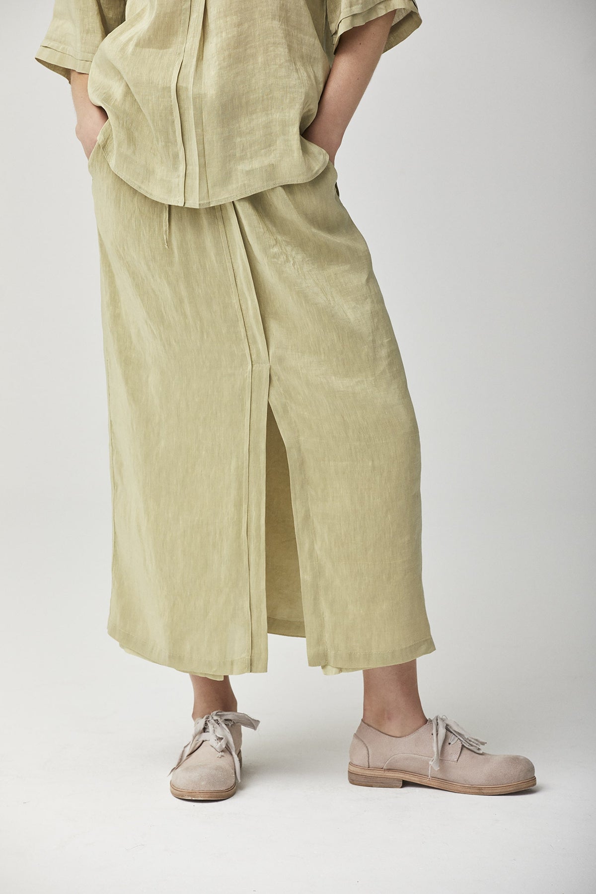 Linen Wide - Leg Pants with Split