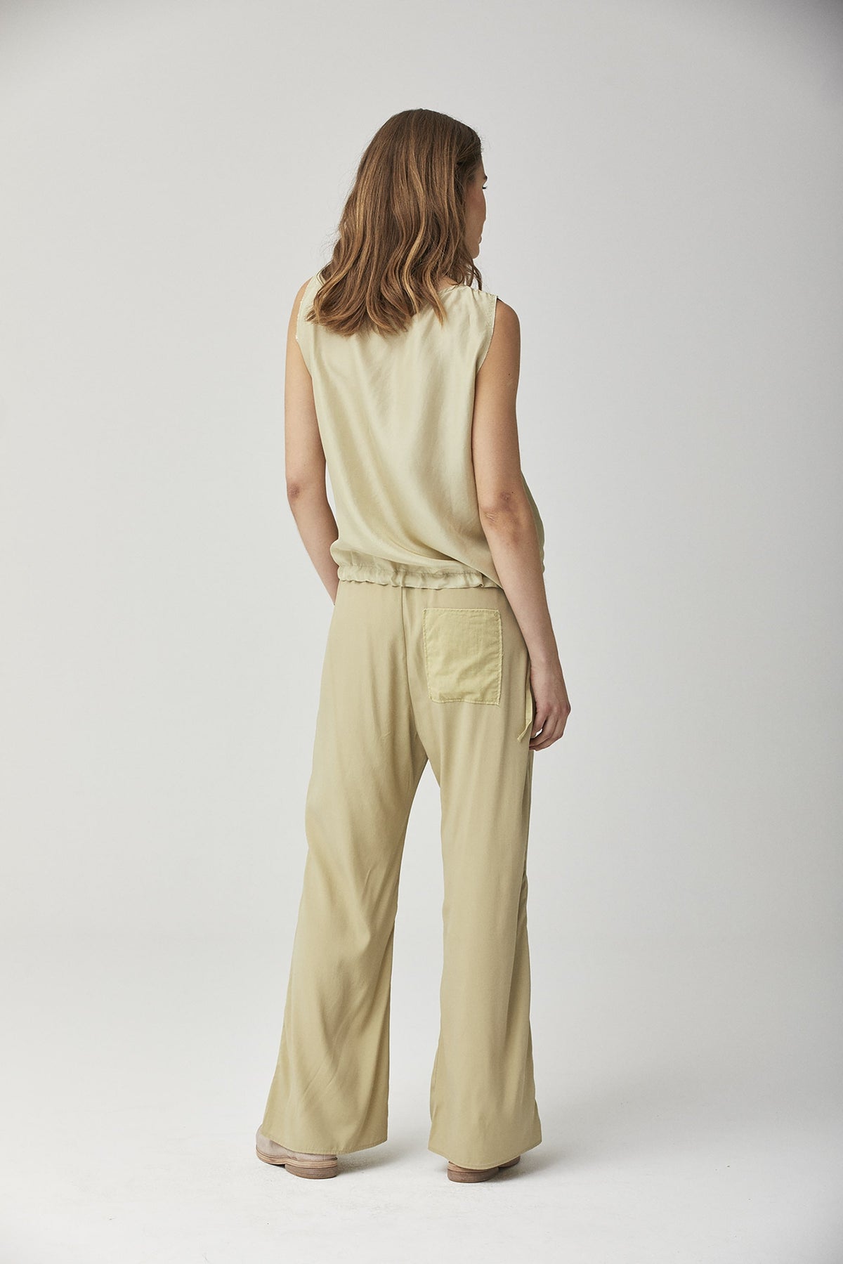 Beige Wide - Leg Drawstring Casual Trousers