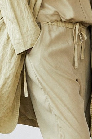 Beige Wide - Leg Drawstring Casual Trousers