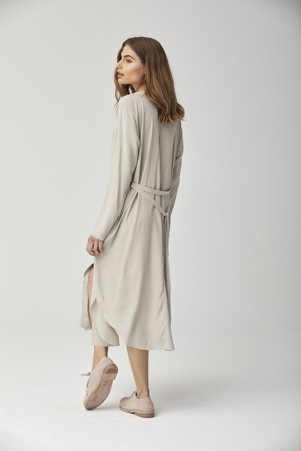 Beige Casual Loose Long - Sleeved Dress