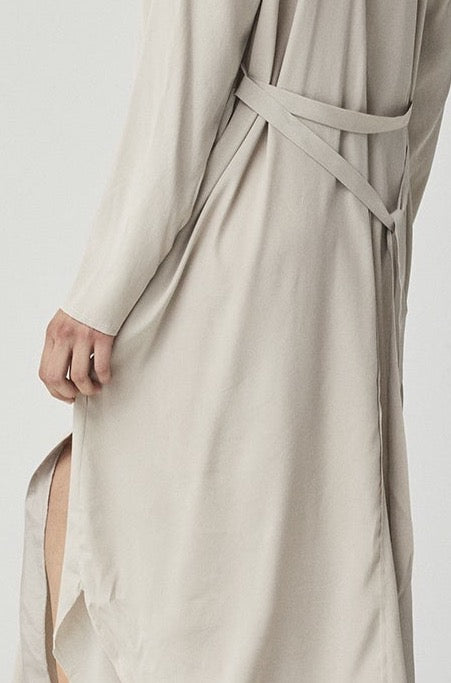 Beige Casual Loose Long - Sleeved Dress