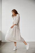 Simple Style Light Beige Mid - Sleeved Long Dress