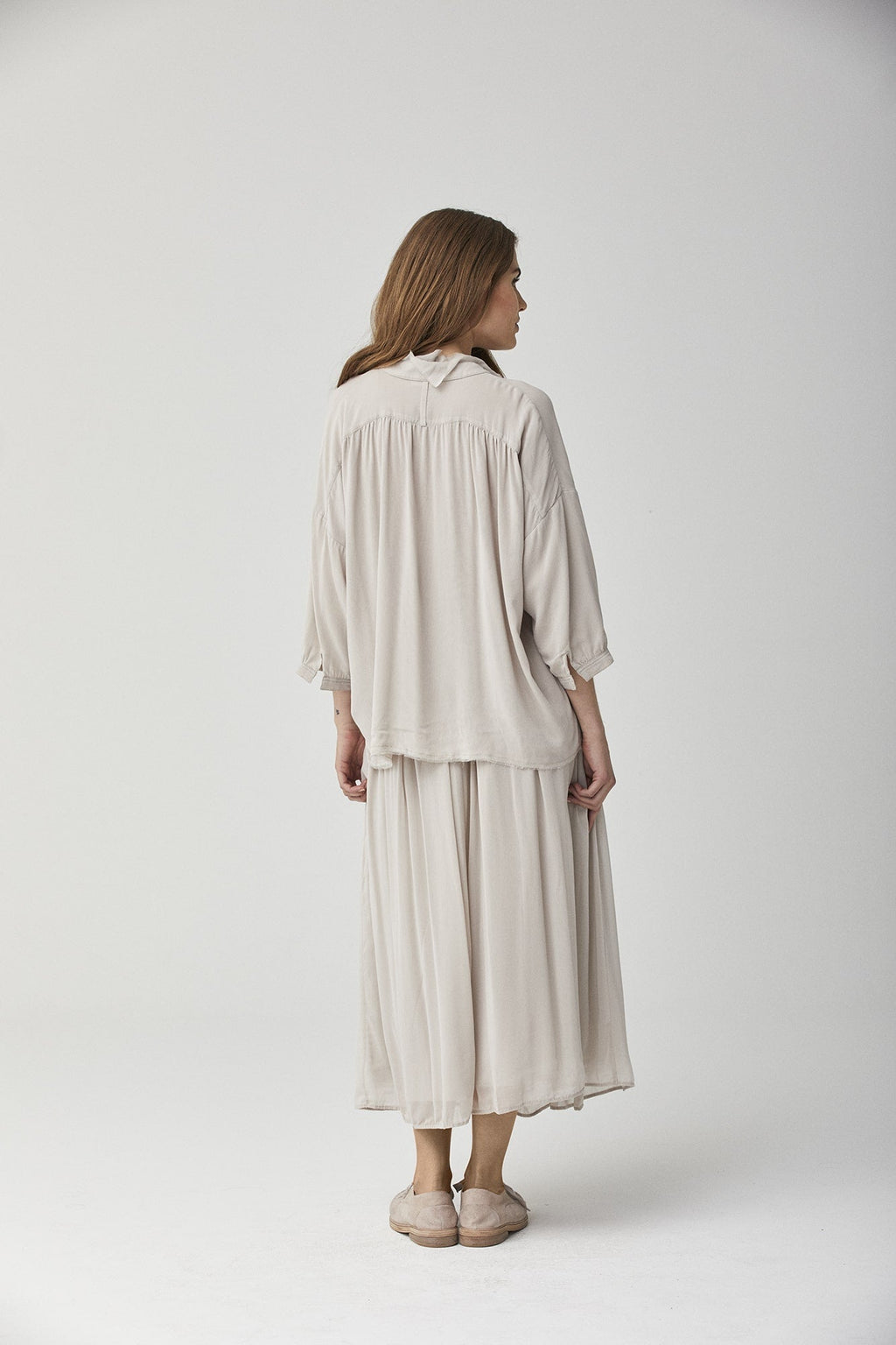 Simple Style Light Beige Mid - Sleeved Long Dress