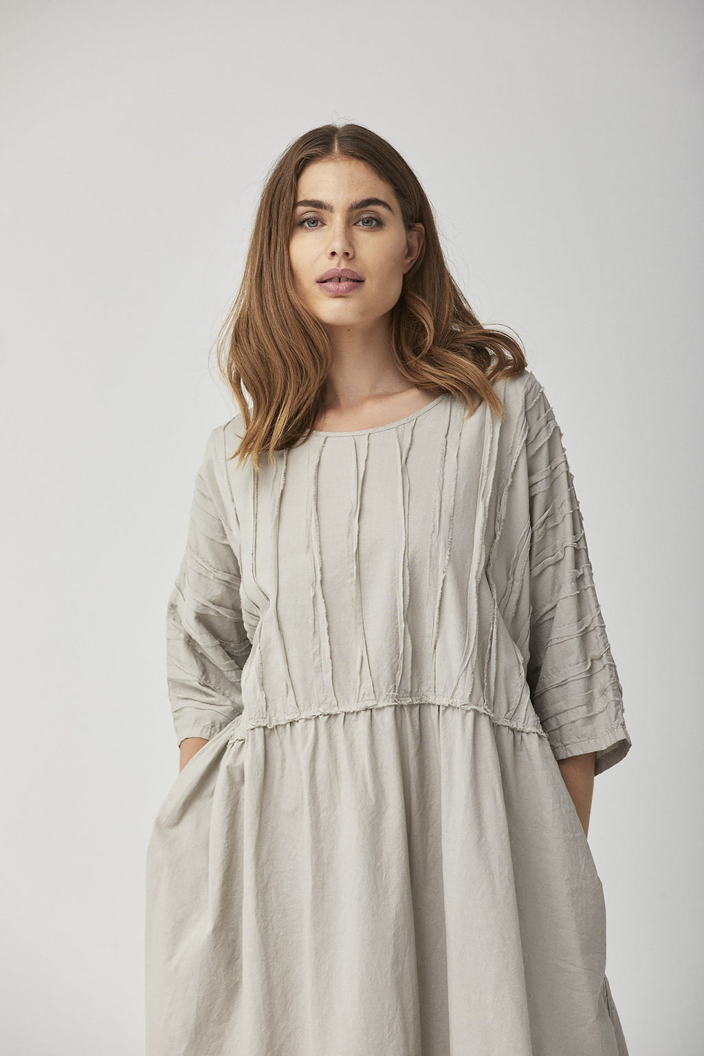 Linen Texture Loose Mid - Length Dress