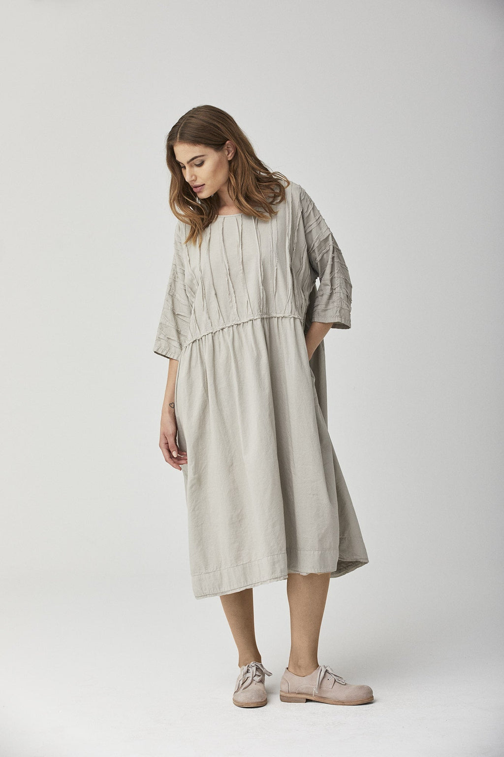 Linen Texture Loose Mid - Length Dress